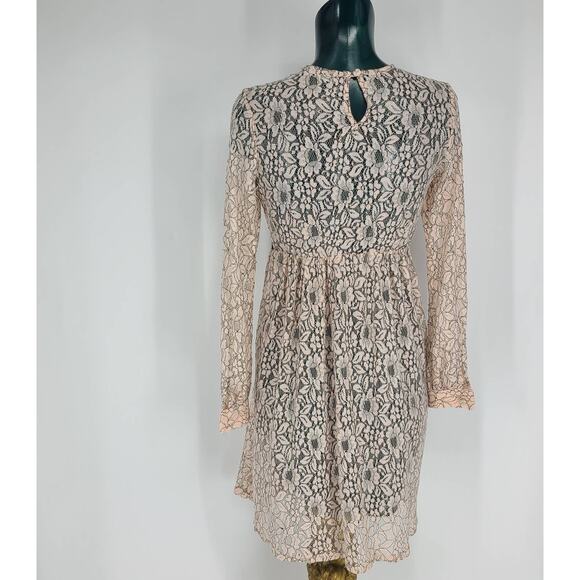 Asos Maternity Pink Black Lace Semi Sheer Long Sleeve Smock Dress Size 4 2226 - Picture 2 of 6